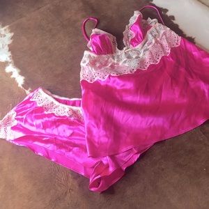 Victoria’s  Secret- Size S Hot Pink/Ivory Lace cami and panty set!